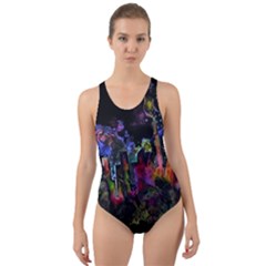 Grunge Paint Splatter Splash Ink Cut-out Back One Piece Swimsuit