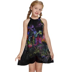 Grunge Paint Splatter Splash Ink Kids  Halter Collar Waist Tie Chiffon Dress by Salman4z