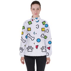 Dog Paw Seamless Pattern Footprint Bone Women s High Neck Windbreaker by Salman4z