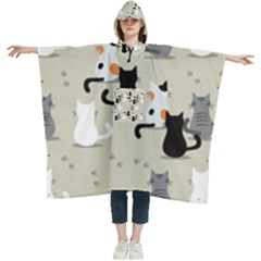 Cute Cat Seamless Pattern Women s Hooded Rain Ponchos by Salman4z