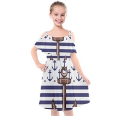 Anchor Background Design Kids  Cut Out Shoulders Chiffon Dress by Salman4z