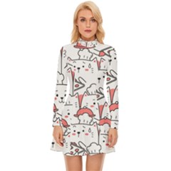 Cute Cat Chef Cooking Seamless Pattern Cartoon Long Sleeve Velour Longline Dress by Salman4z