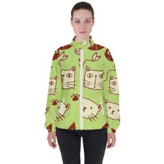 Cute Hand Drawn Cat Seamless Pattern Women s High Neck Windbreaker by Salman4z