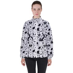 Seamless-pattern-with-black-white-doodle-dogs Women s High Neck Windbreaker by Salman4z