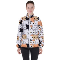 Cute-cat-kitten-cartoon-doodle-seamless-pattern Women s High Neck Windbreaker by Salman4z