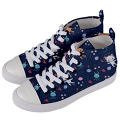 Cute-astronaut-cat-with-star-galaxy-elements-seamless-pattern Women s Mid-top Canvas Sneakers by Salman4z