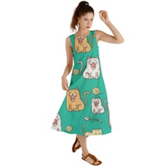 Seamless-pattern-cute-cat-cartoon-with-hand-drawn-style Summer Maxi Dress by Salman4z