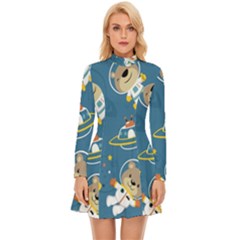 Seamless-pattern-funny-astronaut-outer-space-transportation Long Sleeve Velour Longline Dress by Salman4z