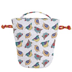 Seamless-pattern-with-hand-drawn-bird-black Drawstring Bucket Bag by Salman4z