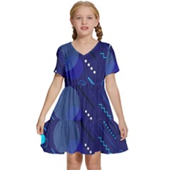 Classic-blue-background-abstract-style Kids  Short Sleeve Tiered Mini Dress by Salman4z