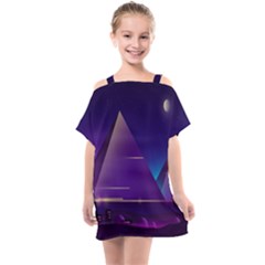 Egyptian-pyramids-night-landscape-cartoon Kids  One Piece Chiffon Dress by Salman4z