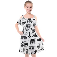 Dark-seamless-pattern-symbols-landmarks-signs-egypt --- Kids  Cut Out Shoulders Chiffon Dress by Salman4z