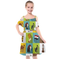 Egypt-travel-items-icons-set-flat-style Kids  Cut Out Shoulders Chiffon Dress by Salman4z