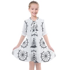 Marine Nautical Seamless Pattern With Vintage Lighthouse Wheel Kids  All Frills Chiffon Dress by Salman4z