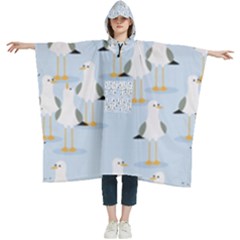 Cute-seagulls-seamless-pattern-light-blue-background Women s Hooded Rain Ponchos by Salman4z