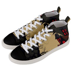 Halloween Moon Haunted House Full Moon Dead Tree Men s Mid-top Canvas Sneakers by Ravend