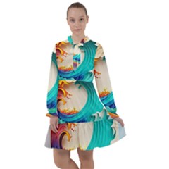 Tsunami Tidal Wave Waves Minimalist Ocean Sea All Frills Chiffon Dress by Ravend