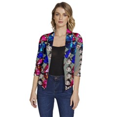 Colorful Diamonds Women s Draped Front 3/4 Sleeve Shawl Collar Jacket by Sparkle