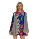 Colorful Diamonds Round Neck Long Sleeve Bohemian Style Chiffon Mini Dress View1