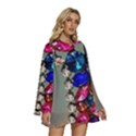 Colorful Diamonds Round Neck Long Sleeve Bohemian Style Chiffon Mini Dress View3