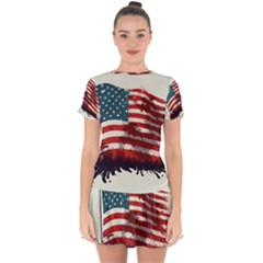 Patriotic Usa United States Flag Old Glory Drop Hem Mini Chiffon Dress by Ravend