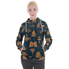 Dark-seamless-pattern-symbols-landmarks-signs-egypt Women s Hooded Pullover