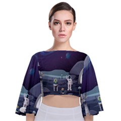 Alien-astronaut-scene Tie Back Butterfly Sleeve Chiffon Top by Salman4z