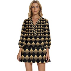 Golden Chess Board Background V-neck Placket Mini Dress by pakminggu