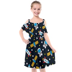 Seamless-adventure-space-vector-pattern-background Kids  Cut Out Shoulders Chiffon Dress by Salman4z