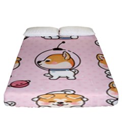 Set-kawaii-smile-japanese-dog-akita-inu-cartoon Fitted Sheet (king Size)