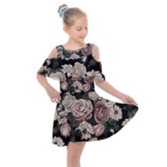 Elegant-seamless-pattern-blush-toned-rustic-flowers Kids  Shoulder Cutout Chiffon Dress by Salman4z