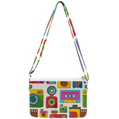 Retro-cameras-audio-cassettes-hand-drawn-pop-art-style-seamless-pattern Double Gusset Crossbody Bag by Salman4z