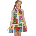 Retro-cameras-audio-cassettes-hand-drawn-pop-art-style-seamless-pattern Kids  Halter Collar Waist Tie Chiffon Dress View1