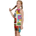 Retro-cameras-audio-cassettes-hand-drawn-pop-art-style-seamless-pattern Kids  Halter Collar Waist Tie Chiffon Dress View2