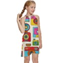 Retro-cameras-audio-cassettes-hand-drawn-pop-art-style-seamless-pattern Kids  Halter Collar Waist Tie Chiffon Dress View3