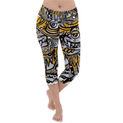 Crazy-abstract-doodle-social-doodle-drawing-style Lightweight Velour Capri Yoga Leggings by Salman4z