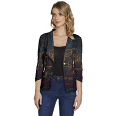 Mathematical-colorful-formulas-drawn-by-hand-black-chalkboard Women s One-button 3/4 Sleeve Short Jacket