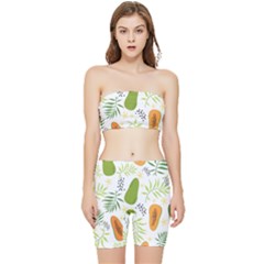 Seamless-tropical-pattern-with-papaya Stretch Shorts And Tube Top Set