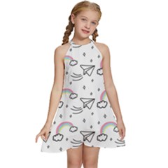 Cute-art-print-pattern Kids  Halter Collar Waist Tie Chiffon Dress by Salman4z