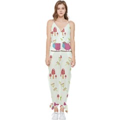 Forest-seamless-pattern-with-cute-owls Sleeveless Tie Ankle Chiffon Jumpsuit