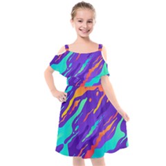 Multicolored-abstract-background Kids  Cut Out Shoulders Chiffon Dress by Salman4z