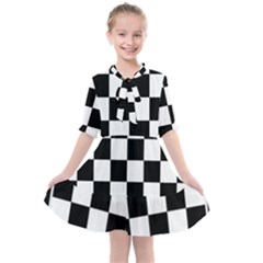 Chess-board-background-design Kids  All Frills Chiffon Dress by Salman4z