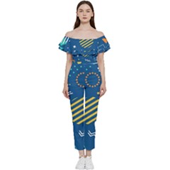 Flat-design-geometric-shapes-background Off Shoulder Ruffle Top Jumpsuit by Salman4z