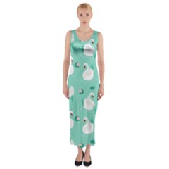 Elegant Swan Seamless Pattern Fitted Maxi Dress