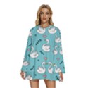 Elegant Swan Pattern Design Round Neck Long Sleeve Bohemian Style Chiffon Mini Dress View1