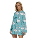 Elegant Swan Pattern Design Round Neck Long Sleeve Bohemian Style Chiffon Mini Dress View2