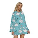 Elegant Swan Pattern Design Round Neck Long Sleeve Bohemian Style Chiffon Mini Dress View3