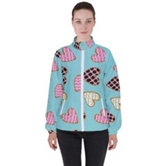 Seamless Pattern With Heart Shaped Cookies With Sugar Icing Women s High Neck Windbreaker by pakminggu