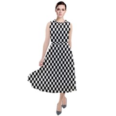 Black And White Checkerboard Background Board Checker Round Neck Boho Dress