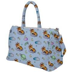 Pattern Giraffe Animal Seamless Scrapbooking Blue Duffel Travel Bag by pakminggu